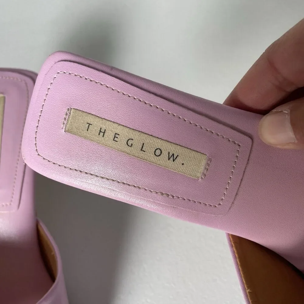 GLOW Leather Heels Square Toe Pink Purple Backless Slip On Women's Size 8